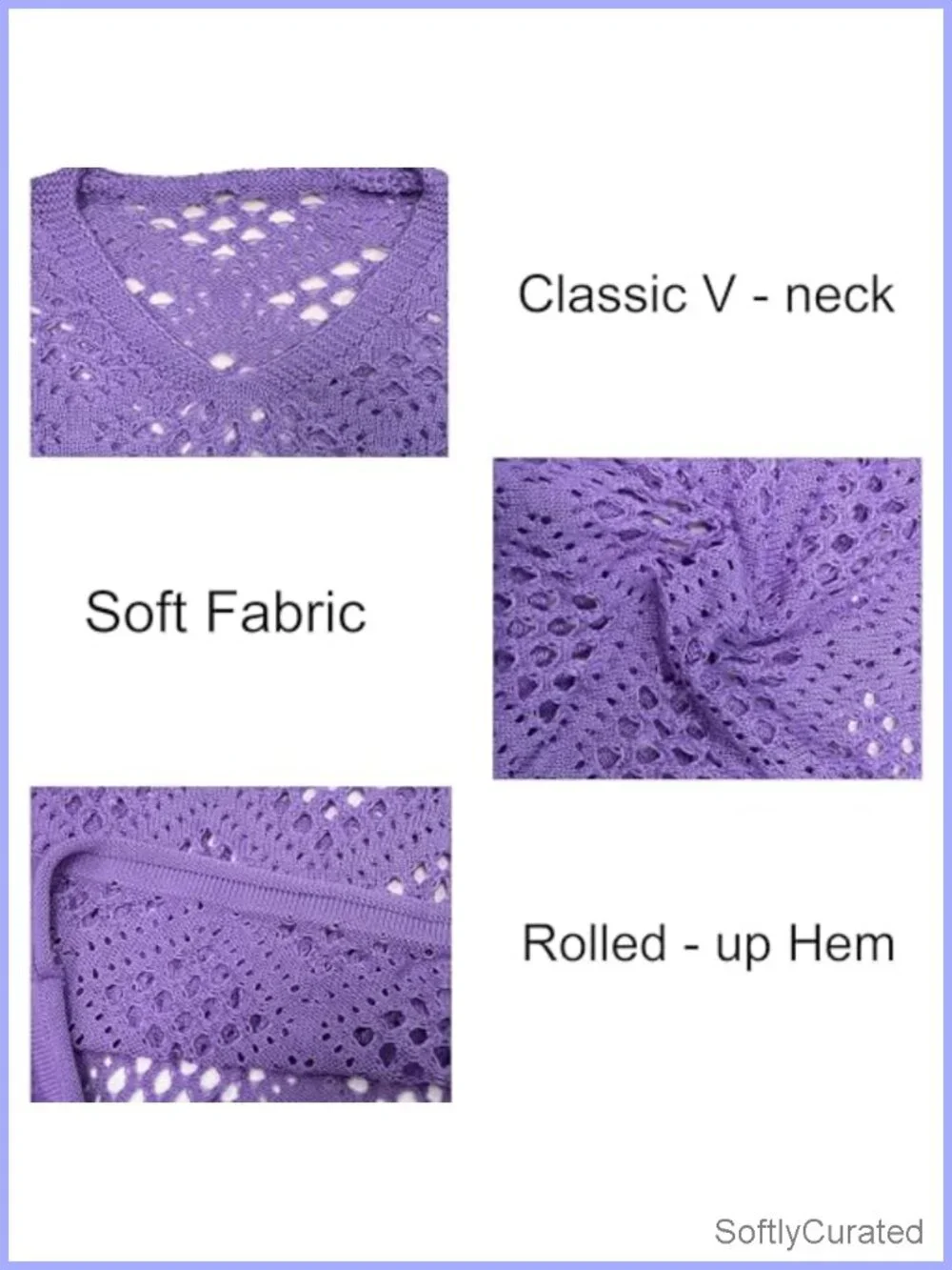 Women's Crochet Knit Pullover Hollow-Out 3/4 Batwing Sleeve Lightweight Boho